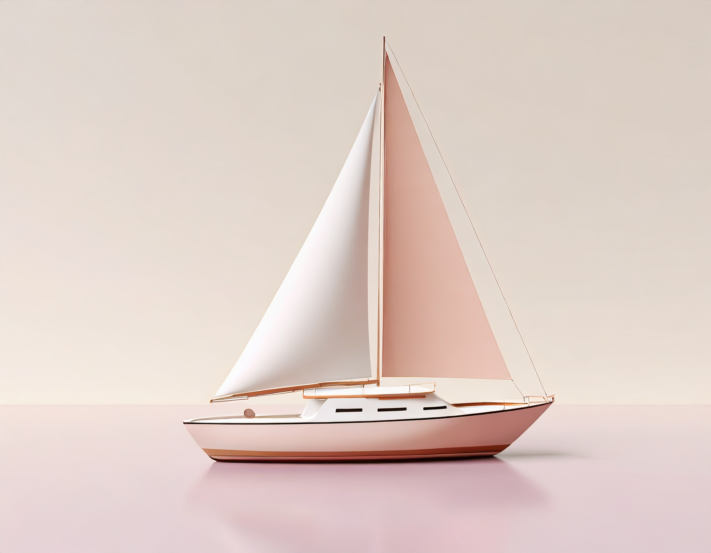 Wooden sailboat on pastel background